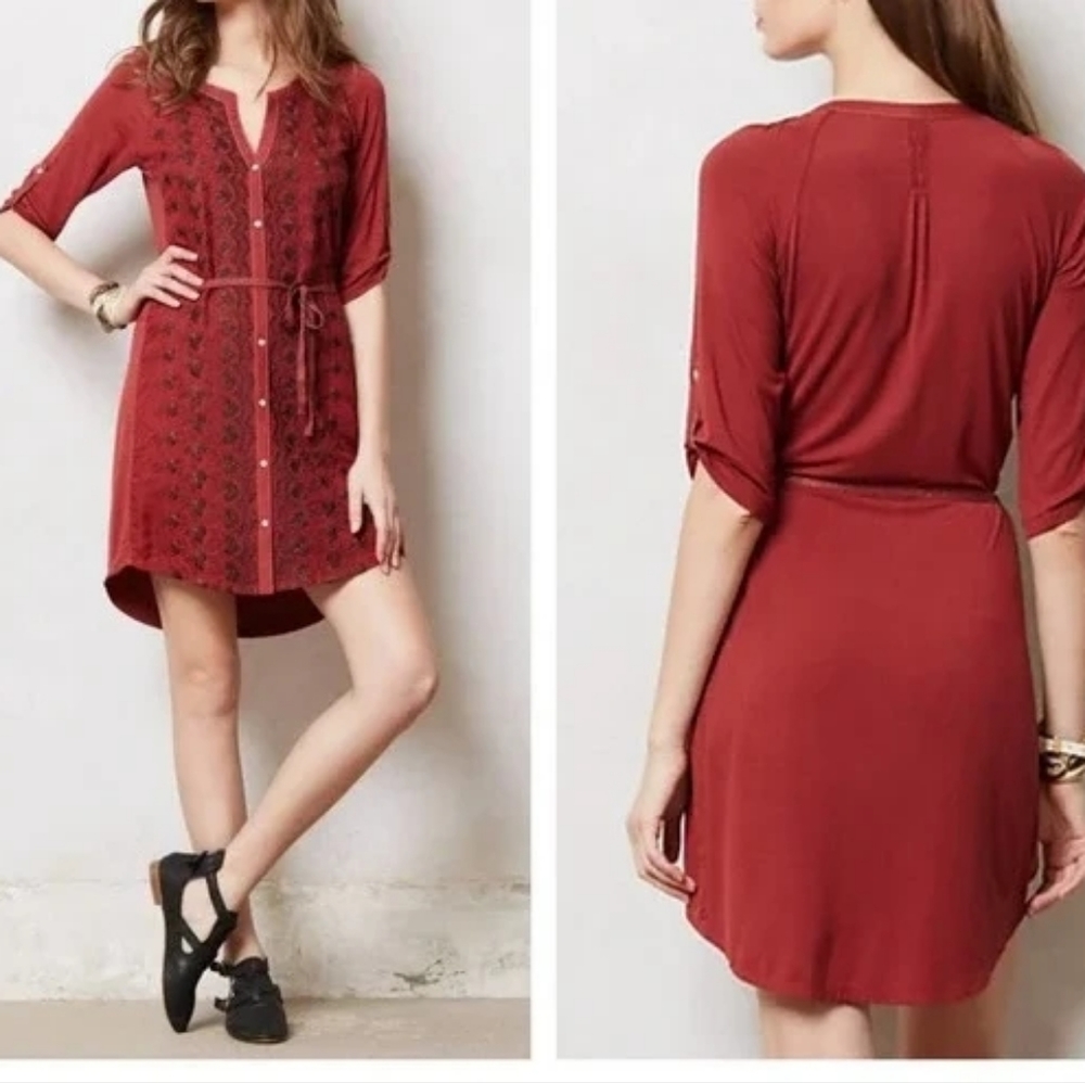 Anthropologie TINY Pima Embroidered Tunic Shirt Dress Size S